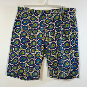 Flow Society Paisley Golf Shorts Men’s Size 40 Blue White Athletic Bold Pockets